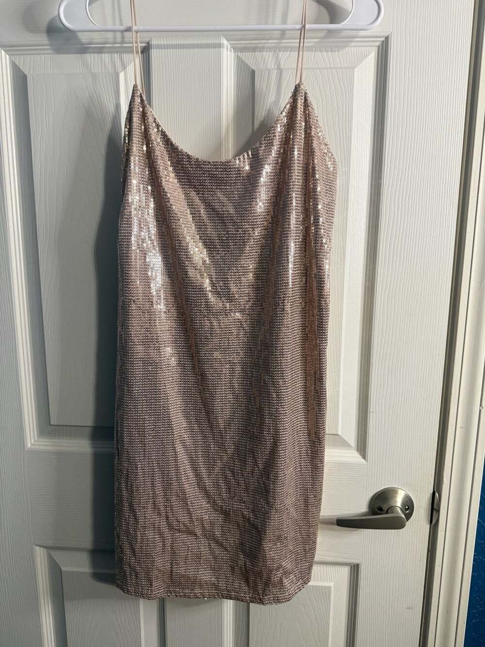 Zara SRPLS Collection Pink Sequin Spaghetti Strap Mini Dress Size M